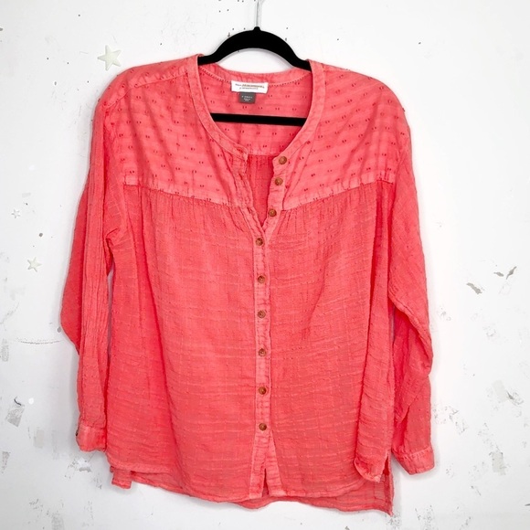 ANTHROPOLOGIE Pilcrow and the letterpress coral button down tunic blouse - Picture 10 of 11